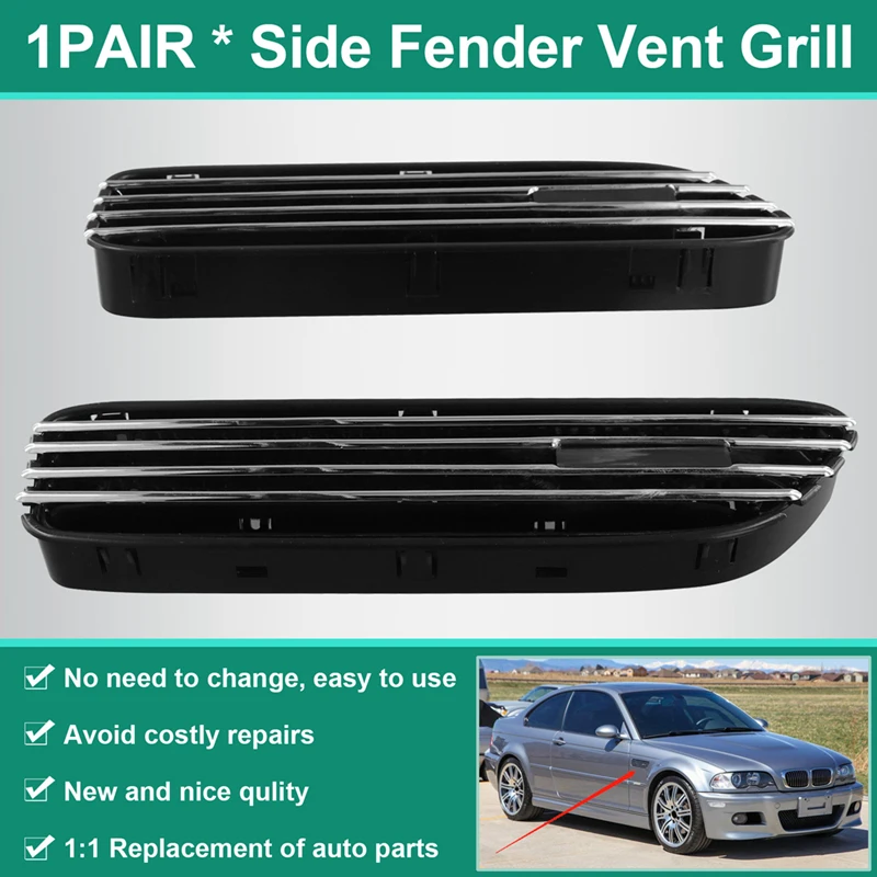 Side Fender Vent Grill For BMW 3 Series M3 E46 2001-2006 Fender Air Vent Trim Cover 51137895913 51137895914