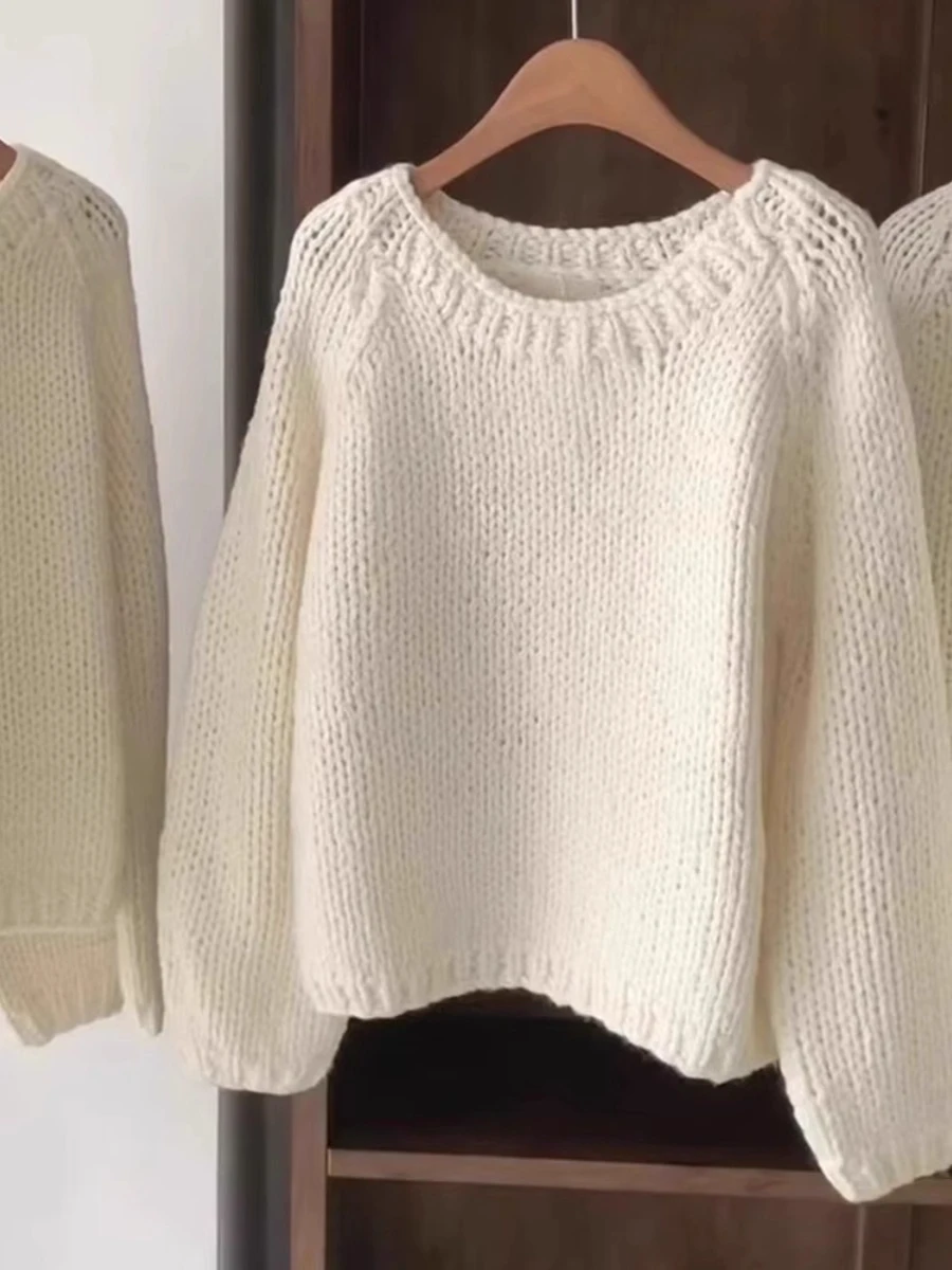 

Ladies' Knitted round Ne Sweater Milk White Thi Corduroy Loose Fit Autumn Korean Sle Faionable Top Commute Friendly