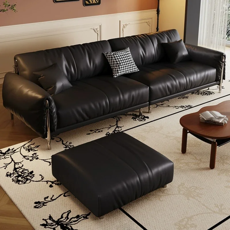 

small apartment in the living room, retro style first layer cowhide