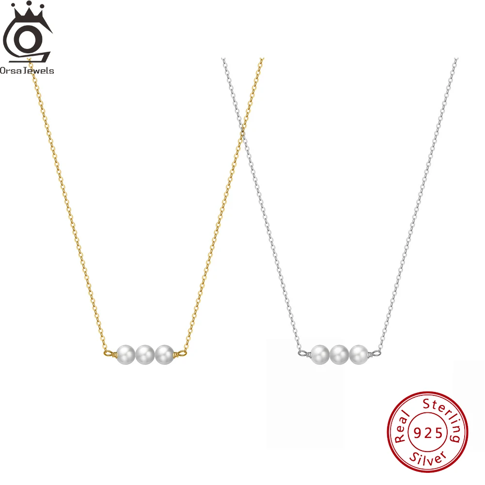 

ORSA JEWELS Freshwater Pearls pendnats Bead Chain Necklace 14K Gold Rhodium Plated 925 Sterling Silver O Chain Pearls Jewelry