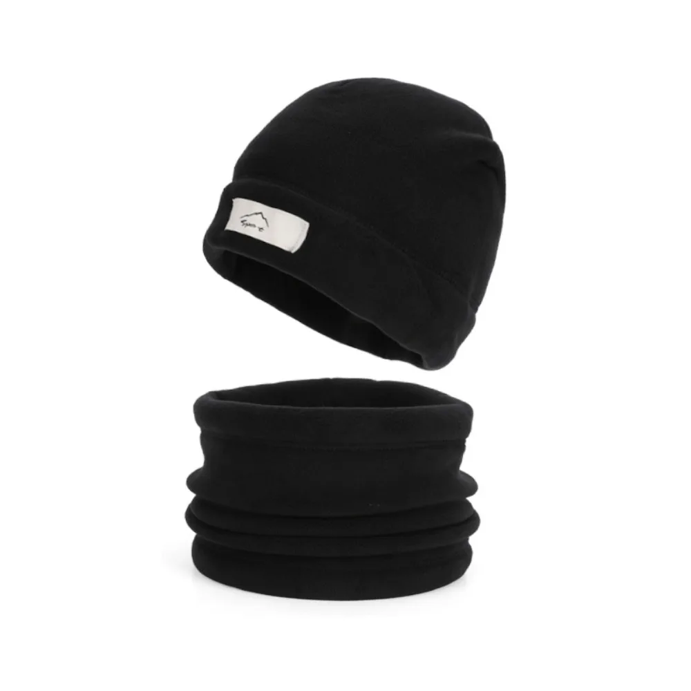 Earflap Hat Elastic Cap Scarf Set Fleece Lining Solid Color Winter Pullover Cap All-match Dome Beanie Hat Girls