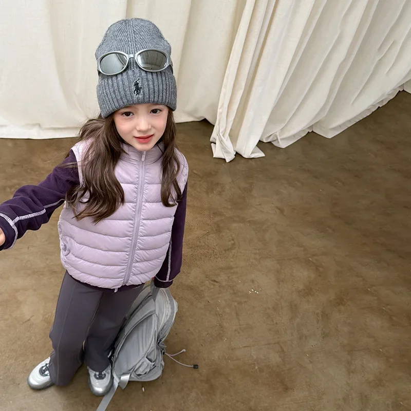 

Children Clothing Kids Winter Waistcoat 2025 Fashionable Solid Color Fashionable White Duck Down Warm Kids Simple Waistcoat