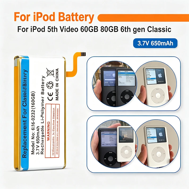616-0232 New Battery For iPod 5th Video 60GB 80GB For 6th gen Classic Thick 160GB 616-0232 Battery Video5th 30GB A1238 616-0229