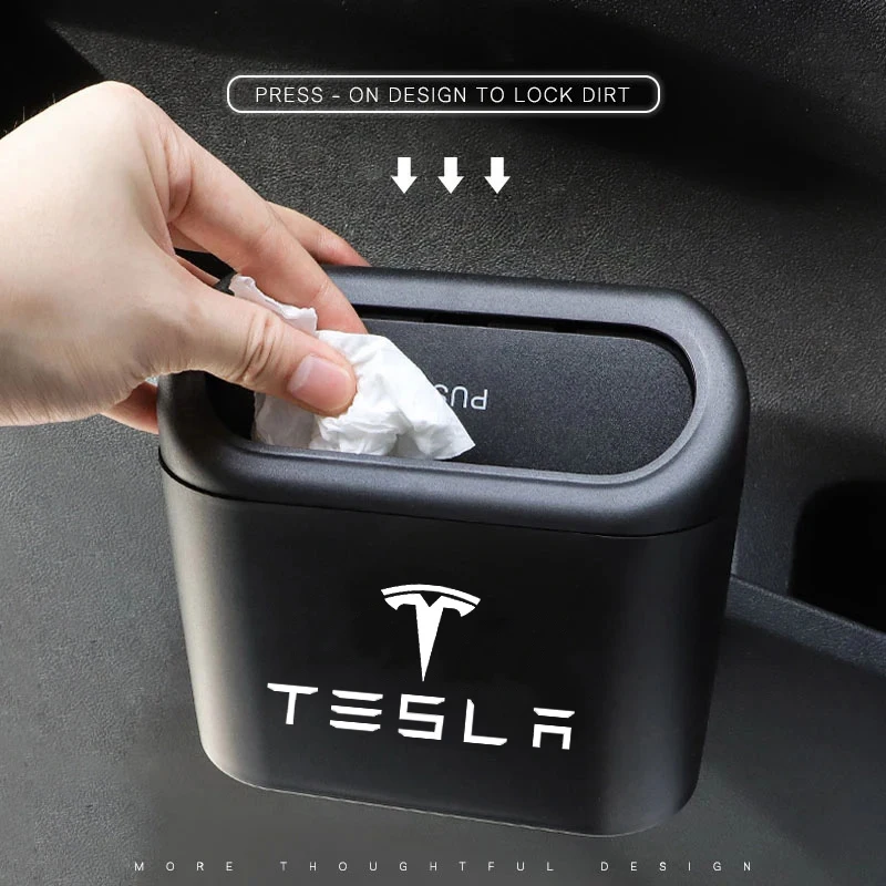 Car Trash Can Car Logo Hanging Trash Bin Interior Accessories For Tesla Model 3 Model S Model X Model Y Roadster Car Styling