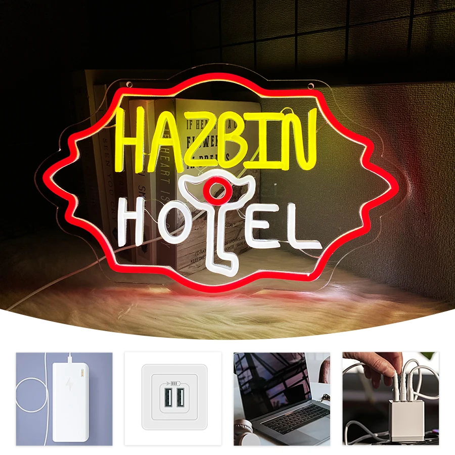 أضواء النيون لفندق Hazbin، علامات ضوء الفندق Haz Bin الرسوم المتحركة Led، ديكورات فنية في غرفة الألعاب والمقهى وغرفة النوم. #4