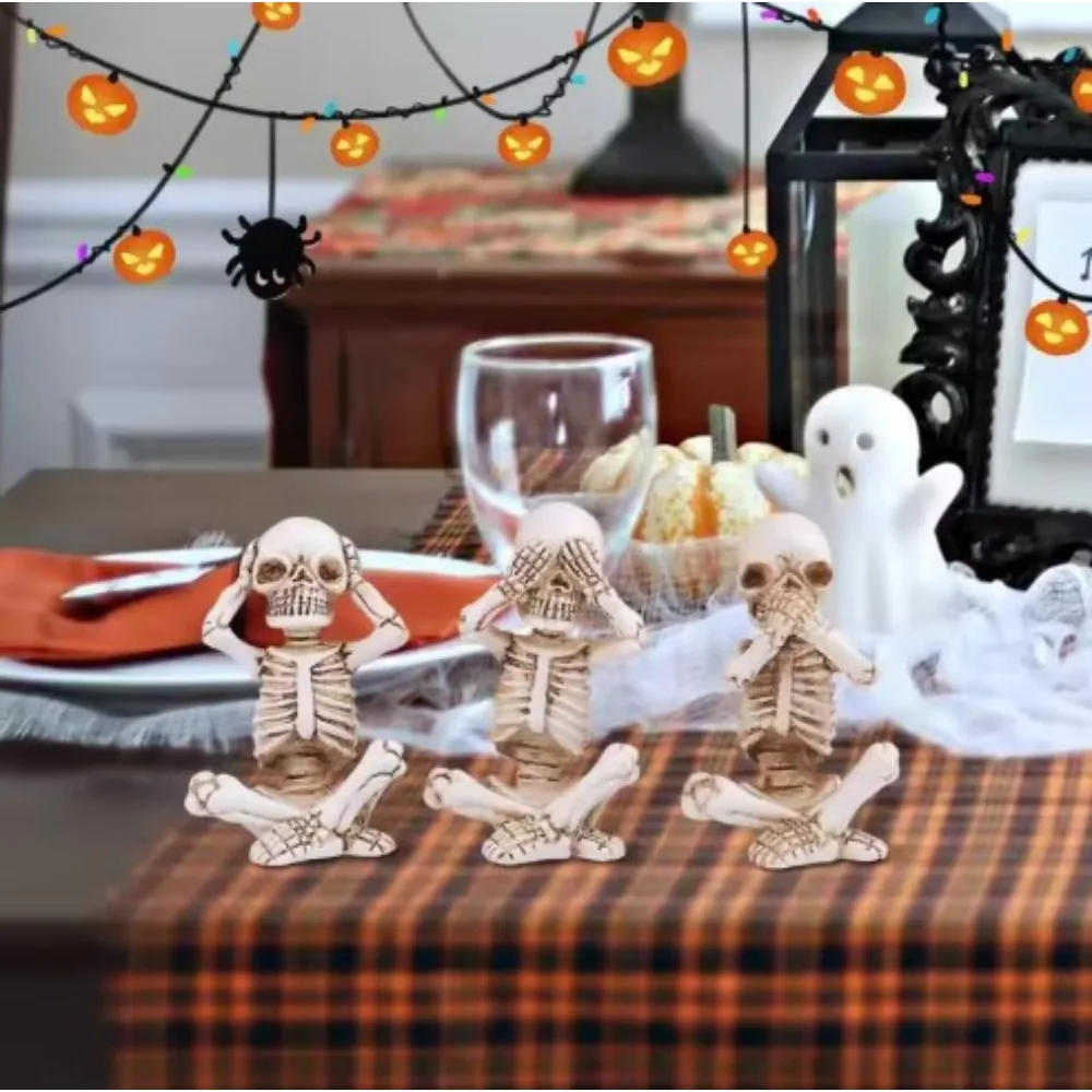 3 Stück Halloween dekorative Ornamente Vintage Harz Totenkopf Dekor Party tote Statuen für Home Decor Eingangsbereich Spukhaus Requisiten – Detail 2