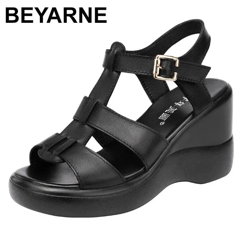 

BEYARNE Wedge Heel Sandals Women Summer 2021 New High Heel Platform Fashion White Sandals