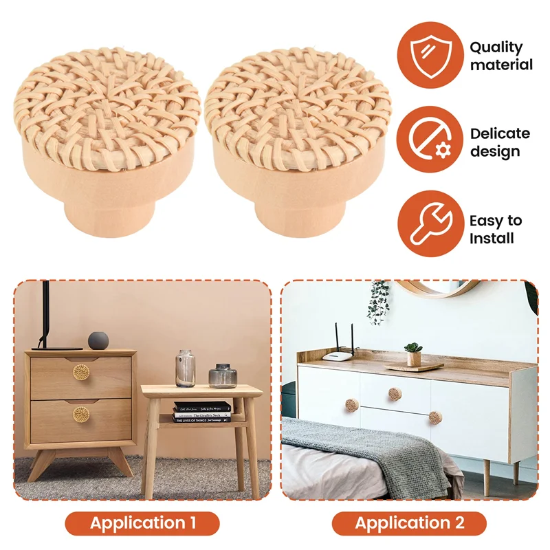 

AF90-24Pcs Boho Rattan Dresser Knobs Round Wooden Drawer Knobs Cabinets Dresser Handles Hardware Pulls Cabinet Knobs