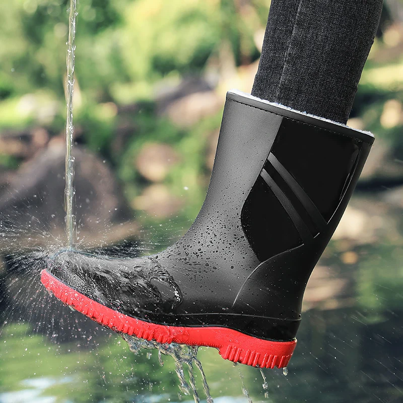 Men's high-top casual cotton rain boots winter new warm plush waterproof anti-slip fishing water shoes car wash chef rain shoes