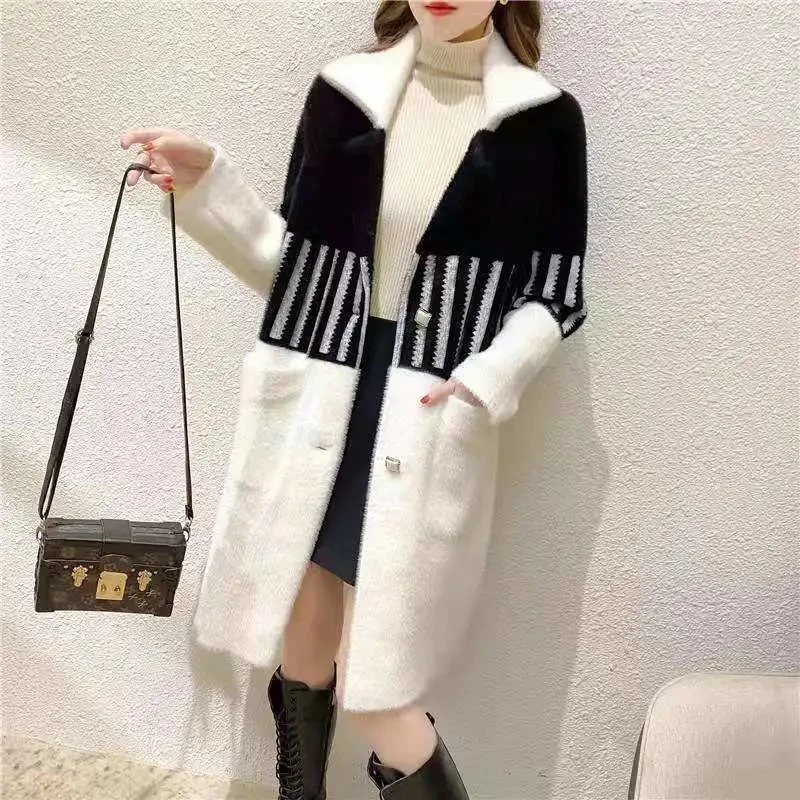 

Woolen Coat Women New Autumn Winter Korean Trend Ladies Imitation Mink Velvet Jacket Simple Mid-Length Thickened Female Top Coat