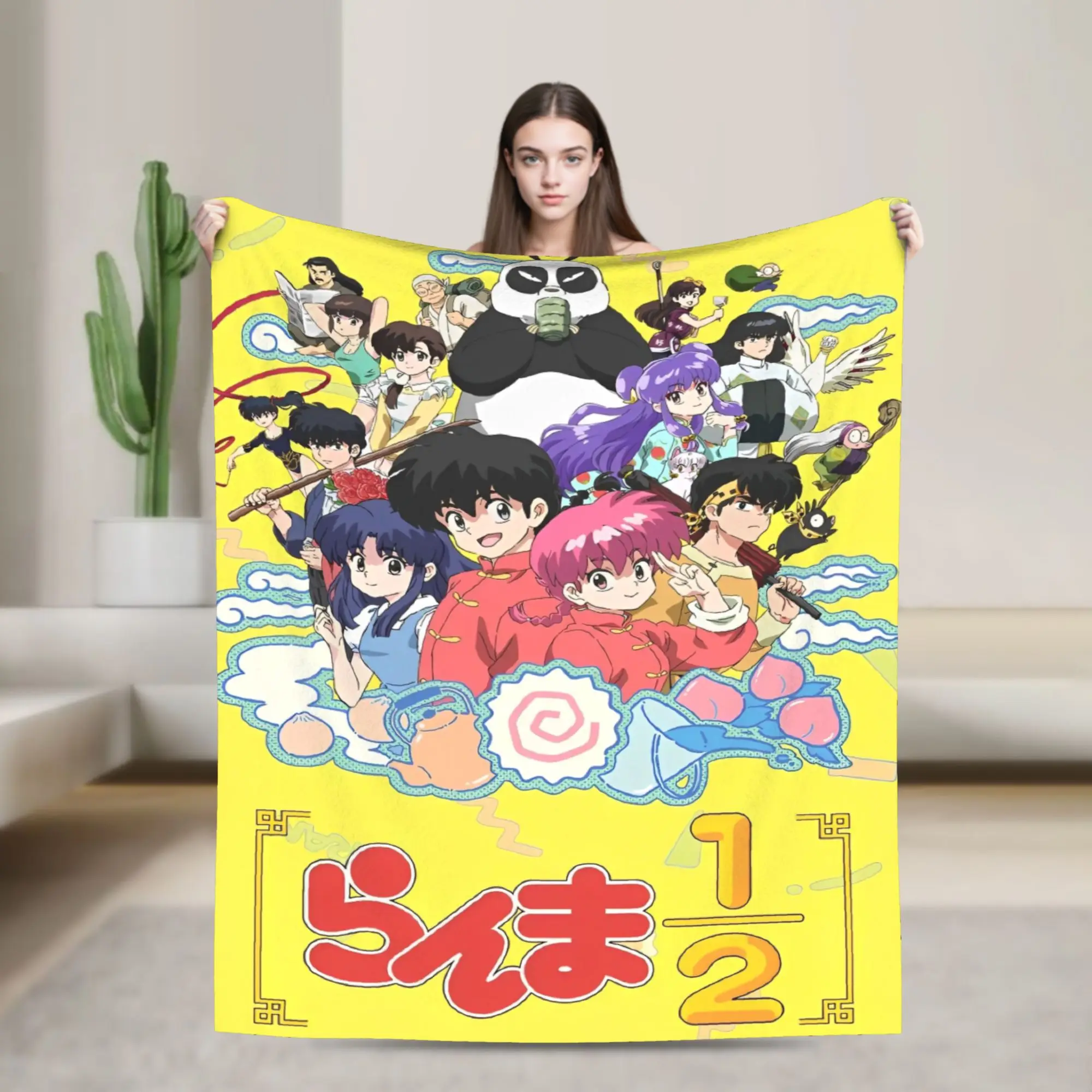 Manga Ranma 1⁄2 Blanket Flannel Adventure Martial Comedy  Multifunction Soft Throw Blanket for Bed Bedroom Bedding Throws