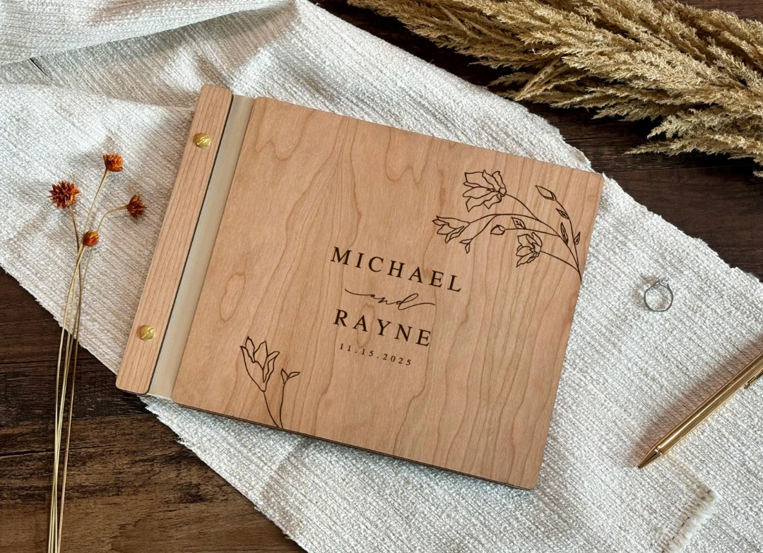 كتاب الضيوف الخشبي، كتاب ضيوف الزفاف المخصص، ألبوم صور الزفاف الشخصي، هدية الذكرى السنوية للزفاف الريفي لها #2