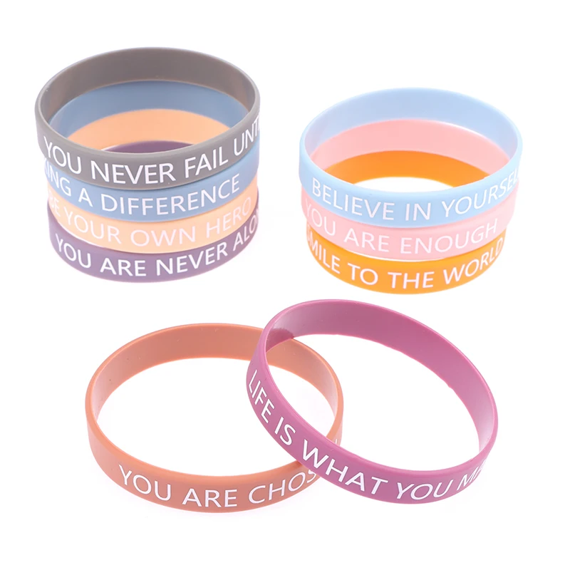 Motivational Quote Rubber Wristbands Colored Inspirational Silicone Bracelets Stretch Unisex Wristbands For Women Men Gifts