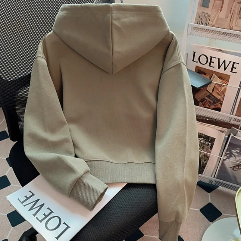 Chaquetas lisas de manga larga con capucha para mujer, bolsillos, Simple, Chic, estilo coreano, Ins, chicas jóvenes, moda universitaria, otoño, invierno, nuevo