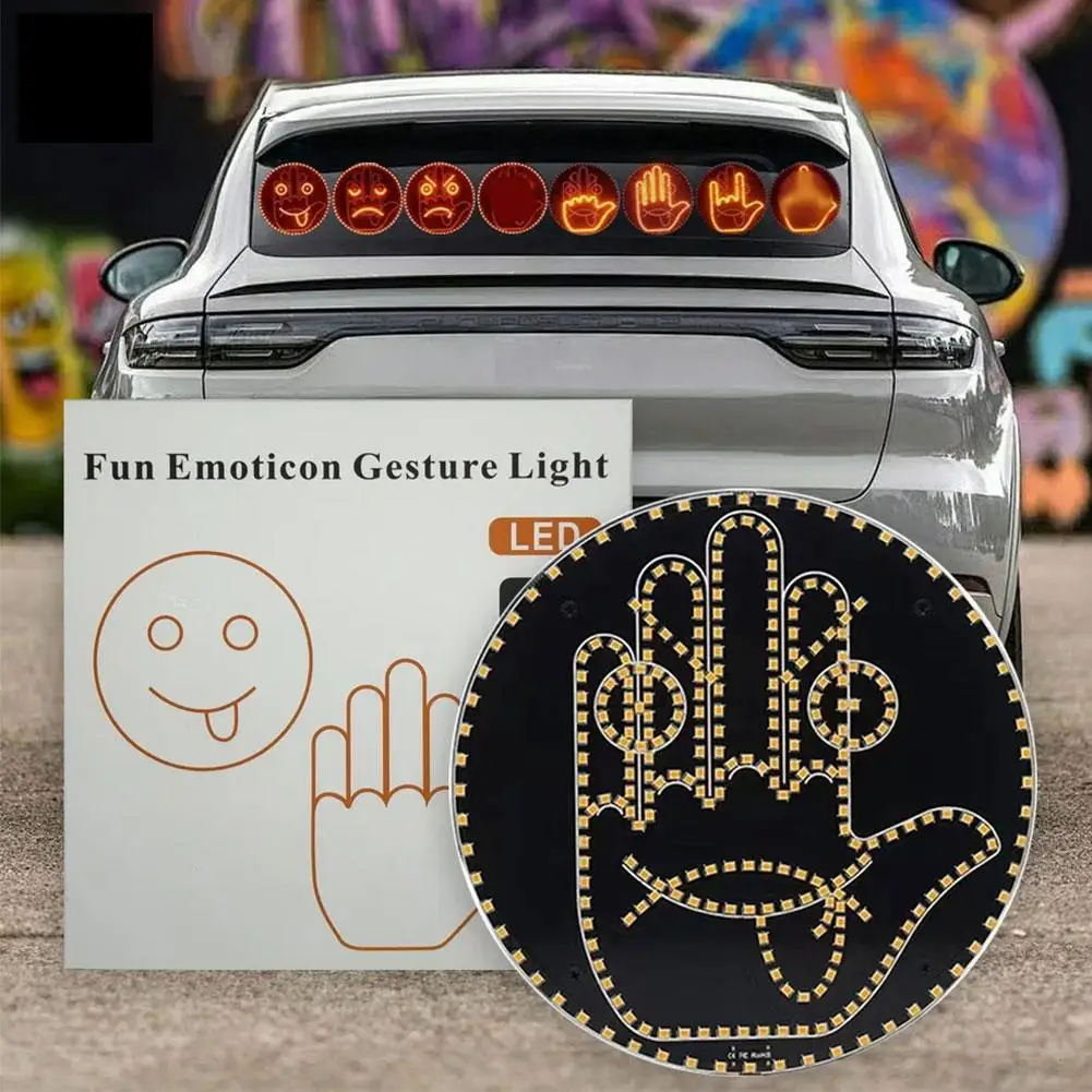 Car Smiley Face Light Car Mounted LED Fun Expression Decorative Light Auto Rear Window Multifunctional Warning Gesture Light