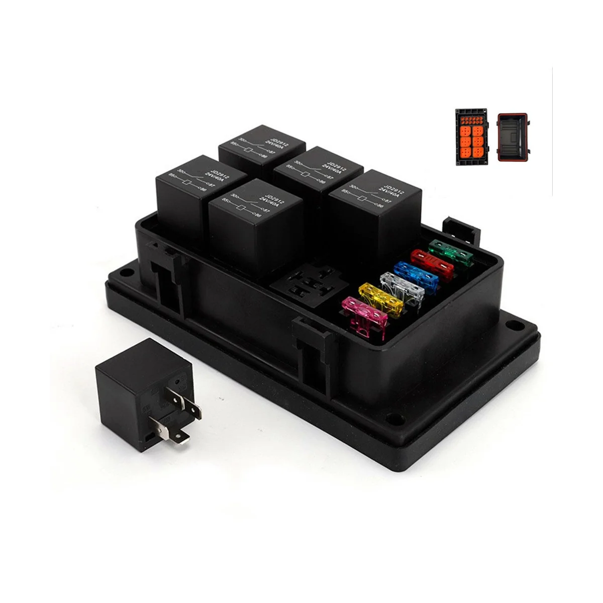 12V 40A Relay Box 6 Way ATC/ Fuse Block with Relay Universal Waterproof Relay Box 24V 4P for Car Truck