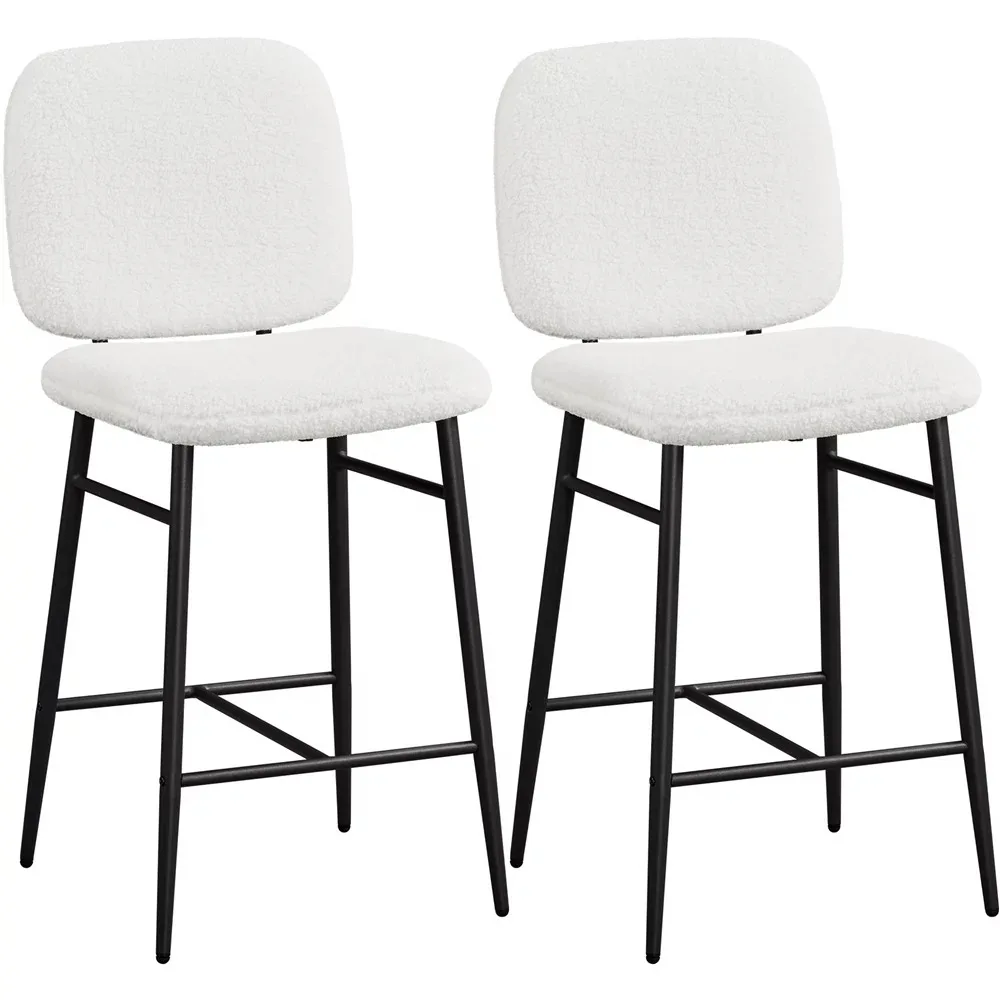 Bar Stools Set of 2, Fabric Counter Height Metal Legs with Back Barstools, Bar Chair