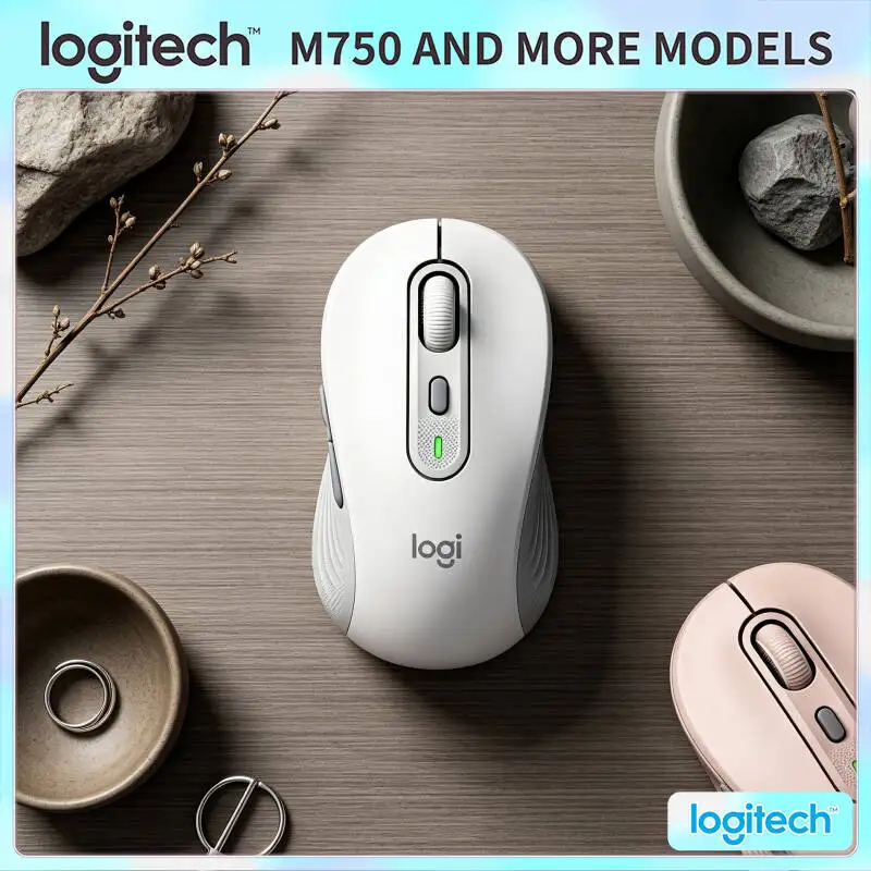 

Logitech M750 Ergonomic Silent Mouse - Custom Side Buttons, Soft Grips, 3-Device Sync, 24-Month Battery, Travel Pick