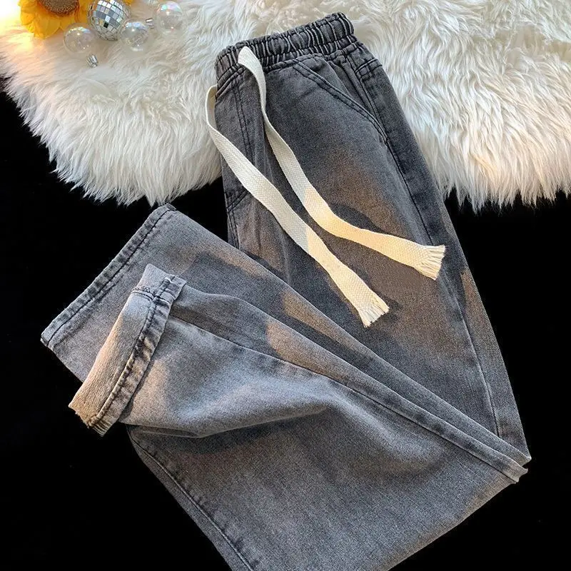 Autumn 2026 Elastic Drawstring Jeans Men's Straight Loose Fashion Versatile Casual Trousers Drawstring Cargo Pants Men