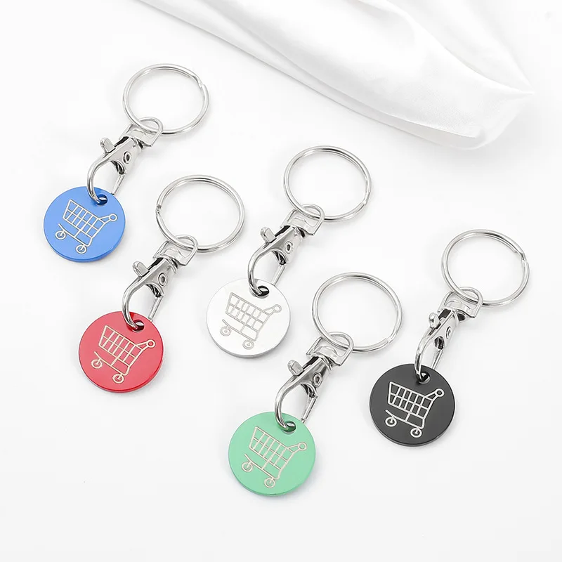 

10 Pieces Stainless Stee Colorful Round Pendant Shopping Cart Keychain 23mm Backpack Pendant Keychain