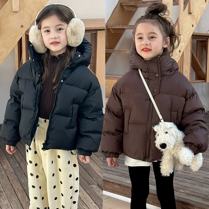 3 4 5 6 8 10 12 Years Girls Jacket Autumn Winter New Solid Color Thick Warm Hooded Zipper Coat For Teen Kids Down Cotton Outwear