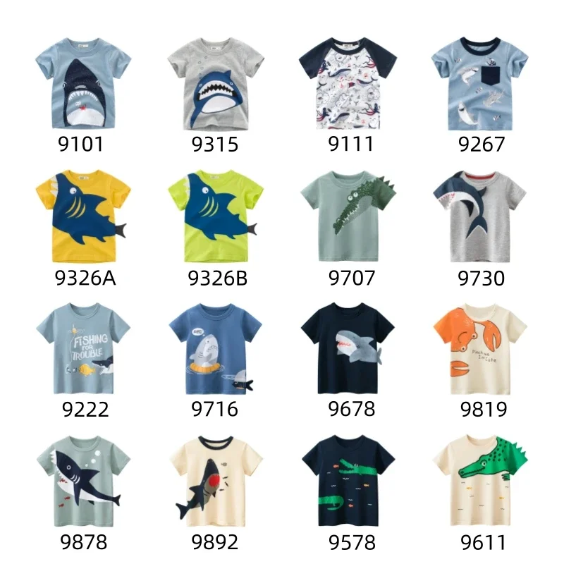 Dropshipping 4-Pack 2025 Summer New Boys' Shark T-Shirts Sea World Cartoon Children Tops Value Short Sleeve Cotton Kids Clothes