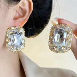 Exaggerated Quartz Square Unique Earrings 2024 New Light Luxury Senior Elegant Earrings Party Women Jewelry Accessories