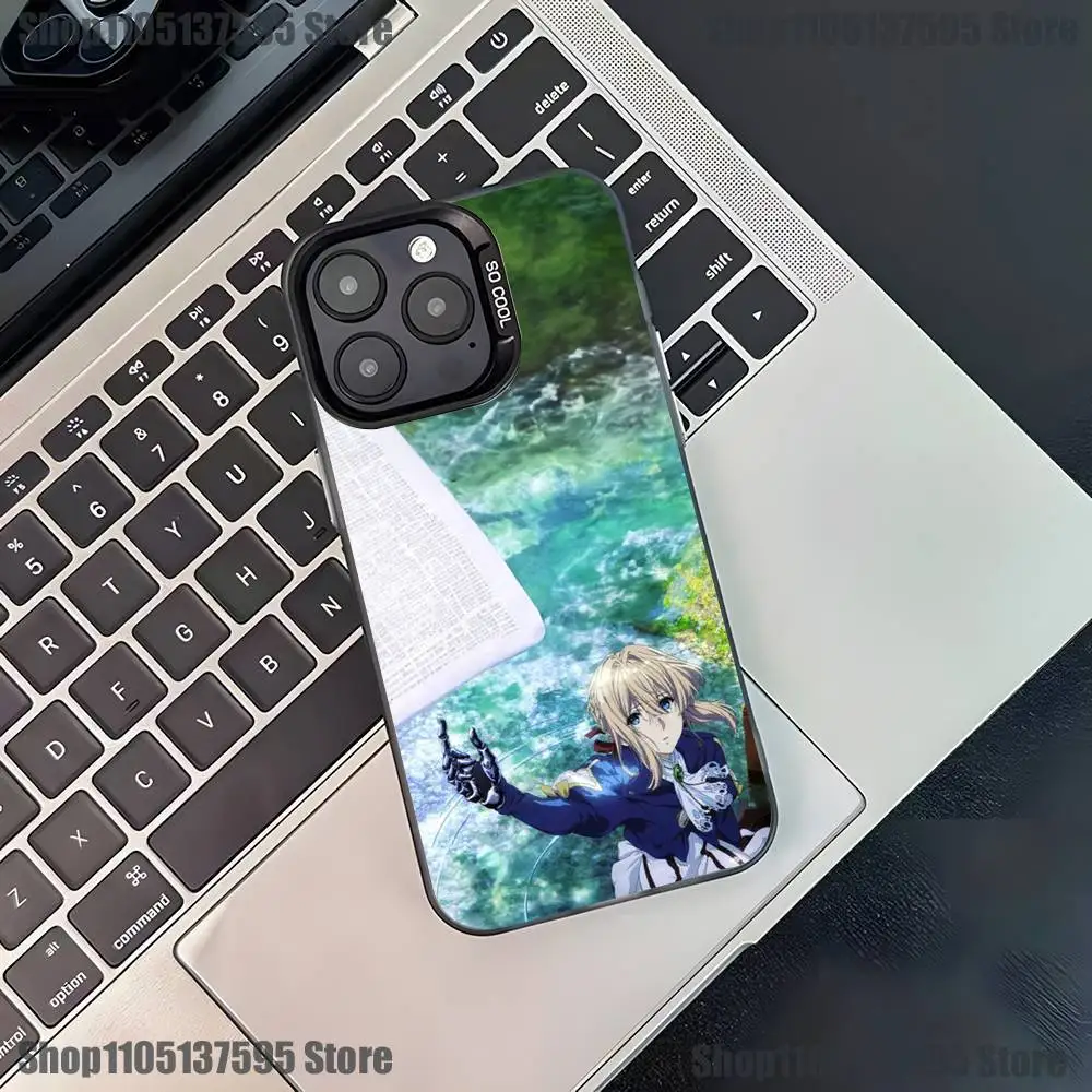 حافظة هاتف V-Violet Evergarden Novel لهاتف iPhone 17,16,15,14,13,12,11,Pro,XS,Max,Plus,Mini,SE4,E غطاء أسود غير لامع مقاوم للصدمات