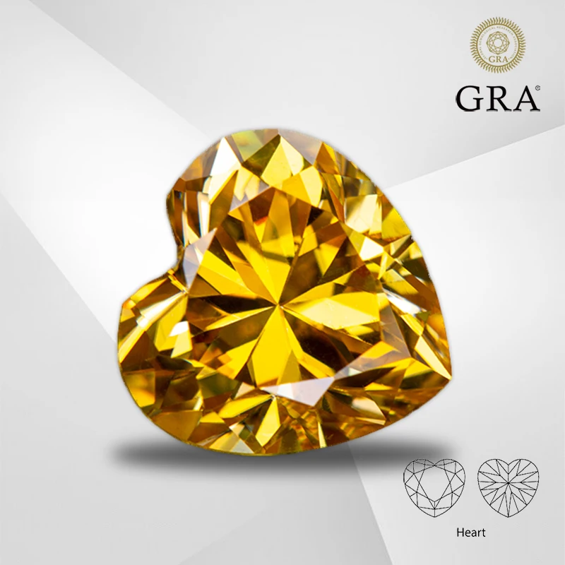 

Moissanite Loose Stone Golden Yellow Color Heart Cut Lab Grown Diamond Advanced Jewelry Making Materials With GRA Certificate
