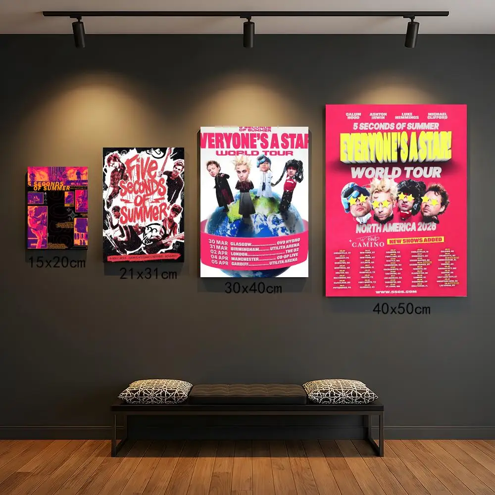 band S-5 Seconds of Summer-R Poster Self Adhesive Wall Decor for Modern Home Cafe Office and Bar