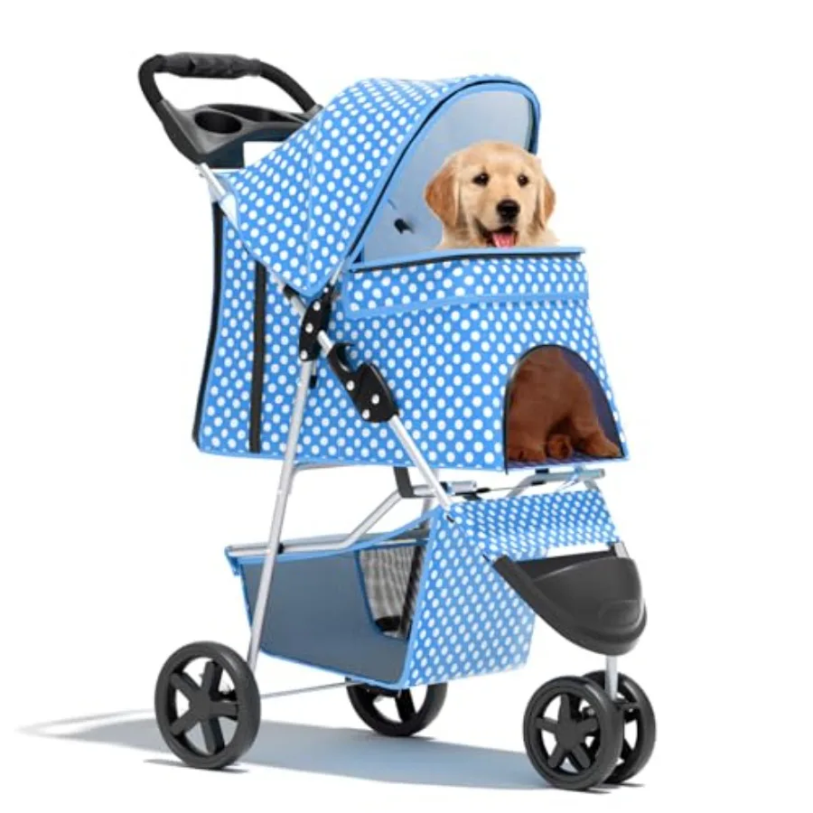 

Pet stroller for small dogs up to 10 lbs and medium dogs up to 30 lbs, cat stroller for 2 cats, 3-wheel foldable jogger with st