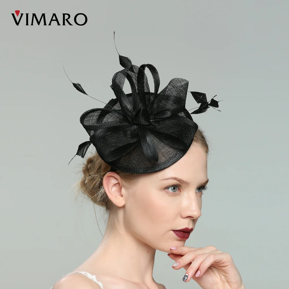 

VIMARO Black Sinamay Fascinators for Women Elegant Headbands Fascinator Hats for Women Wedding and Church Derby Hat Funeral