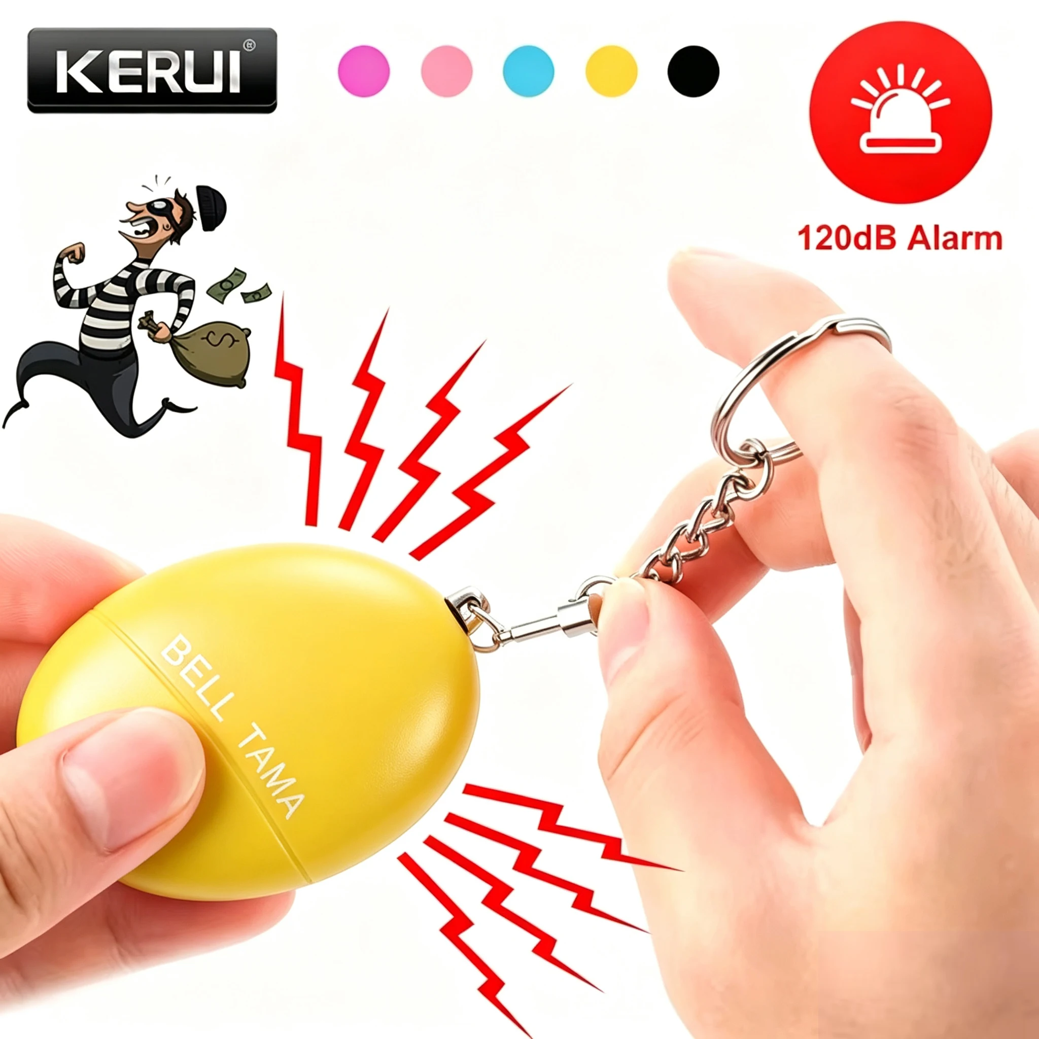 Personal Alarm Keychain - KERUI Persoonlijk alarm 120dB zelfverdedigingssleutelhanger voor