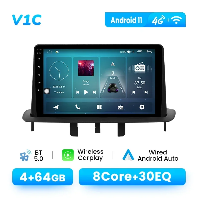 9 "1280*720IPS Android 14 Draadloze CarPlay Autoradio Voor Renault Megane 3 2008-2014 Multimedia Speler DSP navigatie 4G Wifi