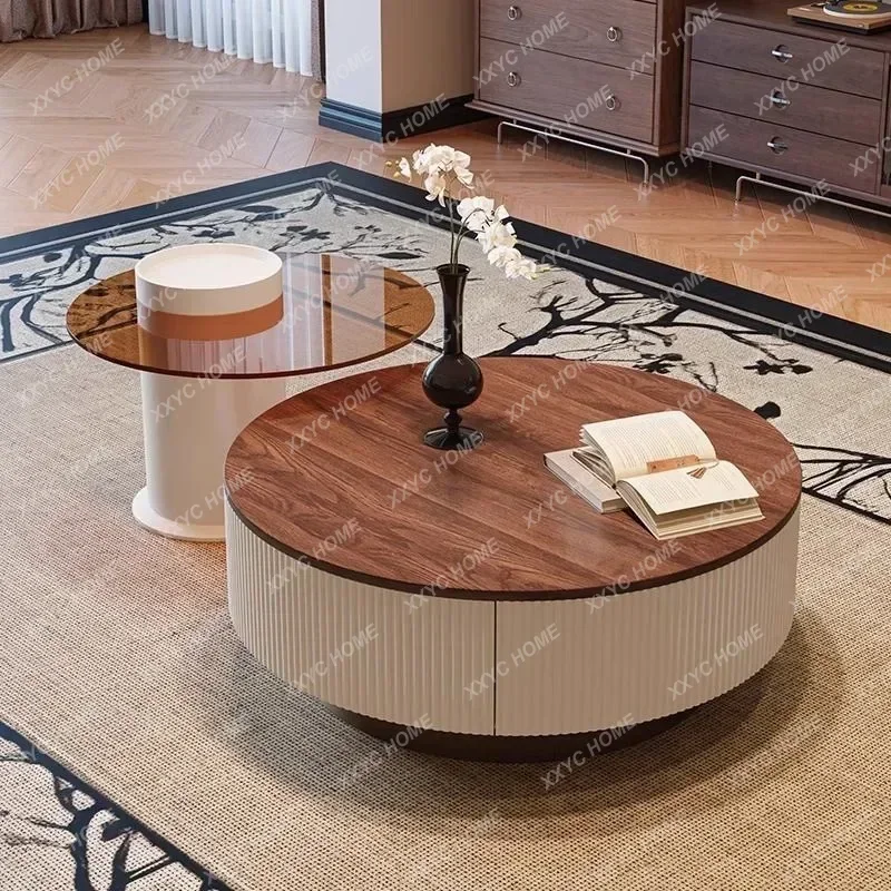 

Small apartment round coffee table living room home light luxury antique walnut coffee table combinationY