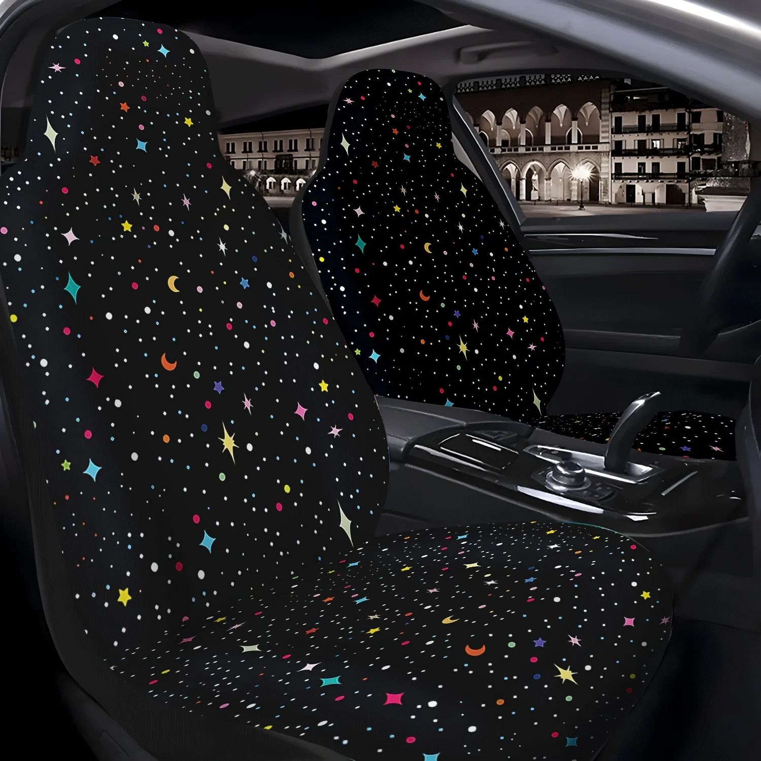 Set Of 2 Star And Patterned Car Seat Covers, Cute Interior Additions For Front Seats, Suitable For Cars, Trucks, Vans, Suvs, And