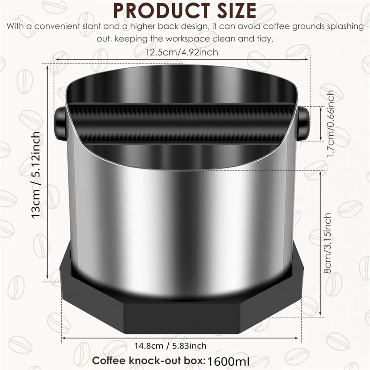 DT81 Espresso Knock Box,Coffee Grounds Bin 1600 Ml Stainless Steel Espresso Grounds Boxes,Coffee Waste Container Matte Black