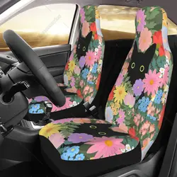 Black Cat Stretchy Car Seat Cover Front Seat Only Cute Cartoon Flowers Universal Car Accessories for Women Fit Most Car SUV