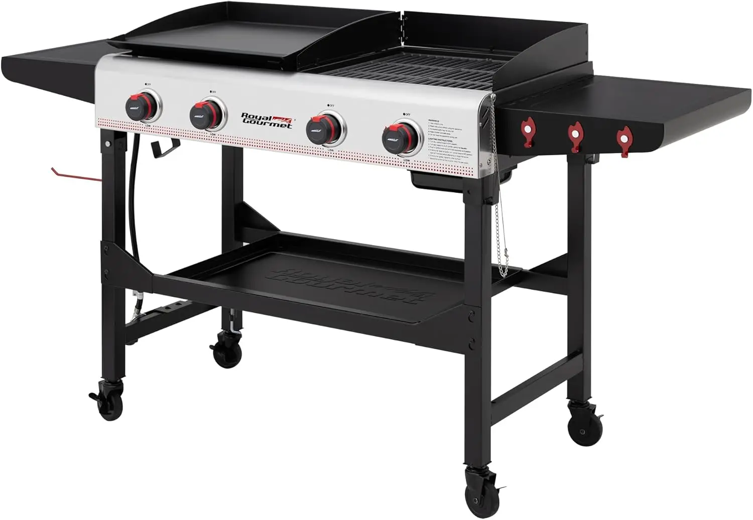 Royal Gourmet GD403 4-Burner Propane Gas Grill and Griddle Combo with Folding Legs, 48,000 BTUs,