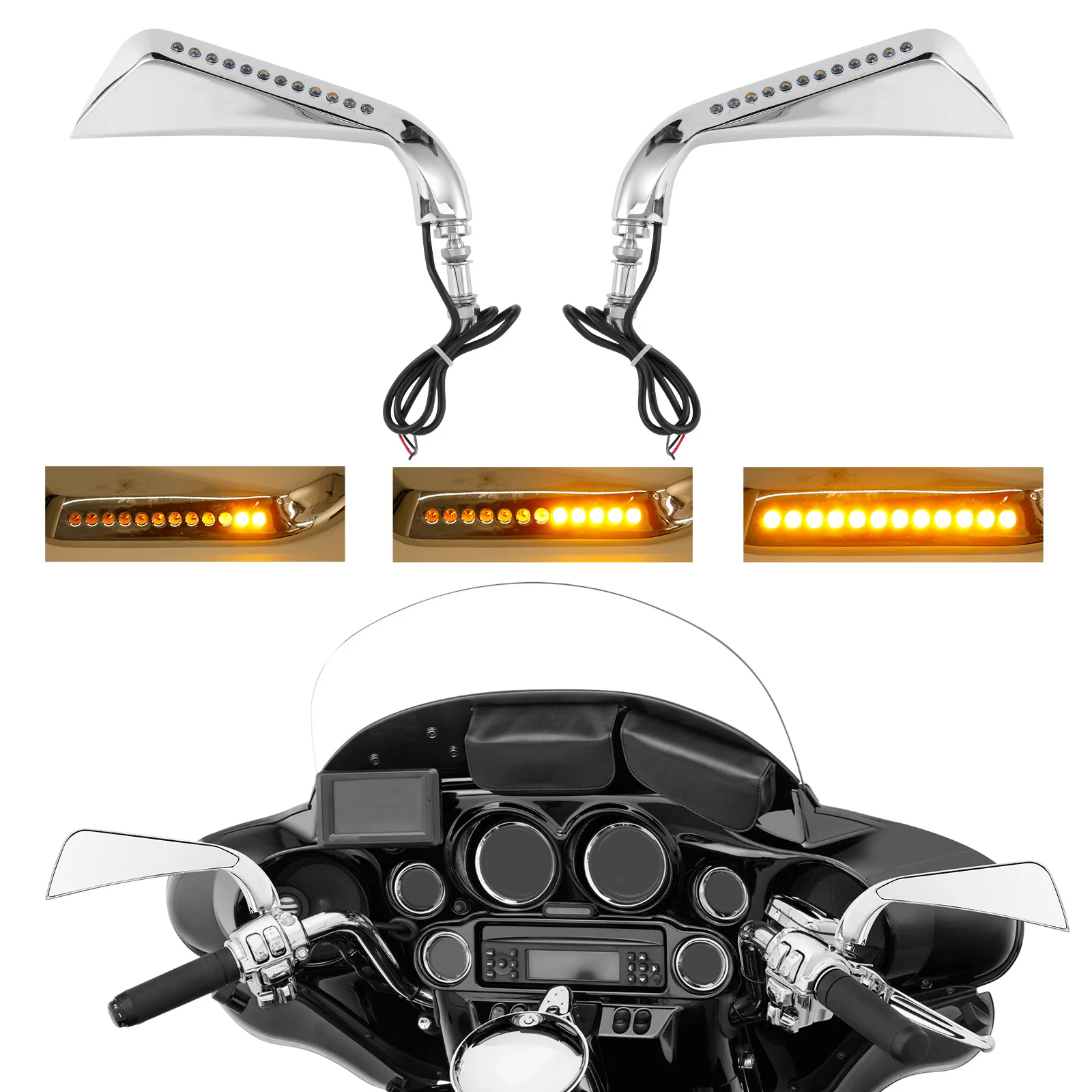 

Для Harley Road King Street Glide Dyna Softail Sportster XL 883 1200 X48 72 Боковые зеркала заднего вида Fat Boy со светодиодными указателями поворота