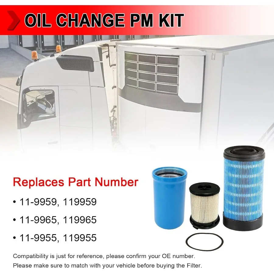 مجموعة تغيير الزيت PM 119965 فلتر الوقود 119959 فلتر الزيت 119955 فلتر الهواء المتوافق مع Thermo King Precedent S600M S600 C600M