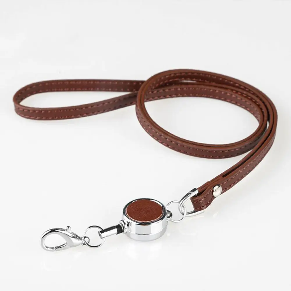 Leather Retractable Neck Strap Neck Hanging Name Tag Lanyards Telescopic Sling Bright Colors License ID Badge Holder