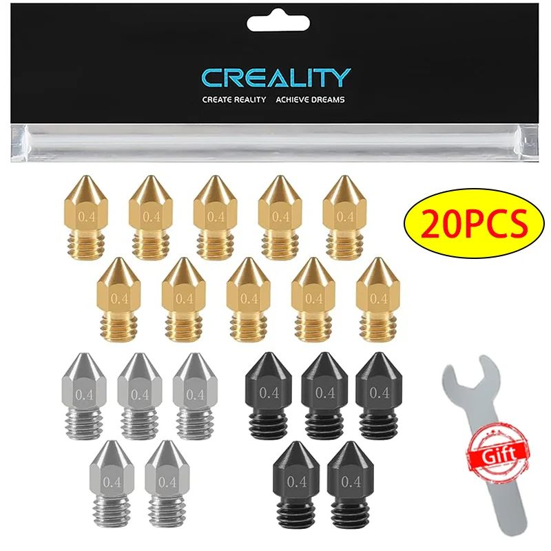 

20PCS Creality MK8 Nozzles Hardened Steel+Stainless Steel+Brass Extruder Nozzle,for Ender 3/V2/Pro/Max/Ender 5/CR 10 Series