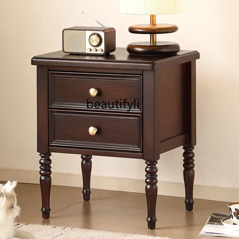 

X All solid wood, bedside table retro style home bedroom simple red oak locker, new model