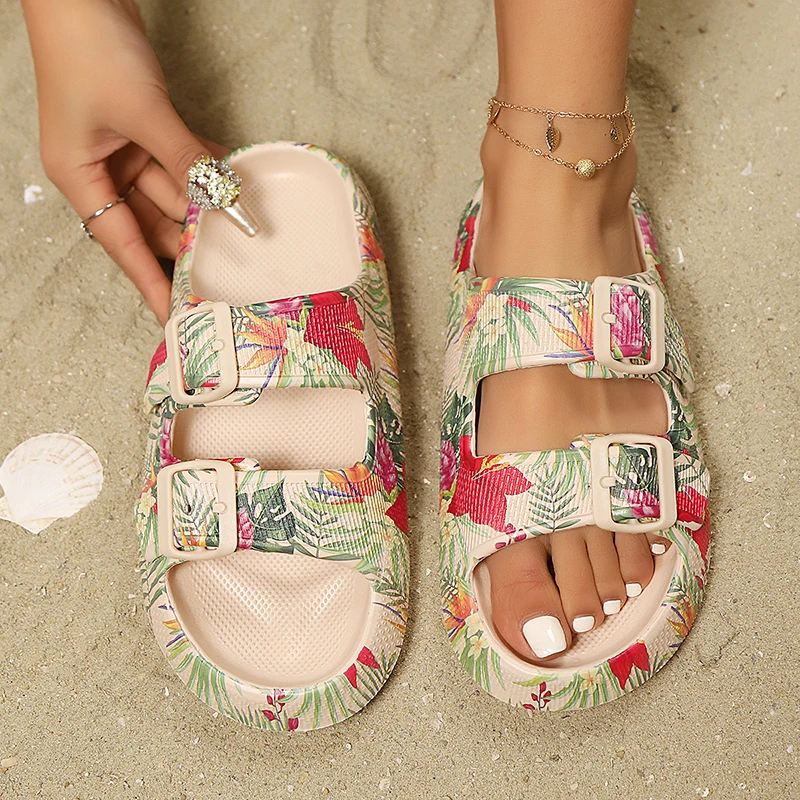 Summer Leopard Print Beach Slippers Women Plus Size Couple Non Slip Platform Sandals Woman Eva Soft Sole Cloud Slippers Female image 6
