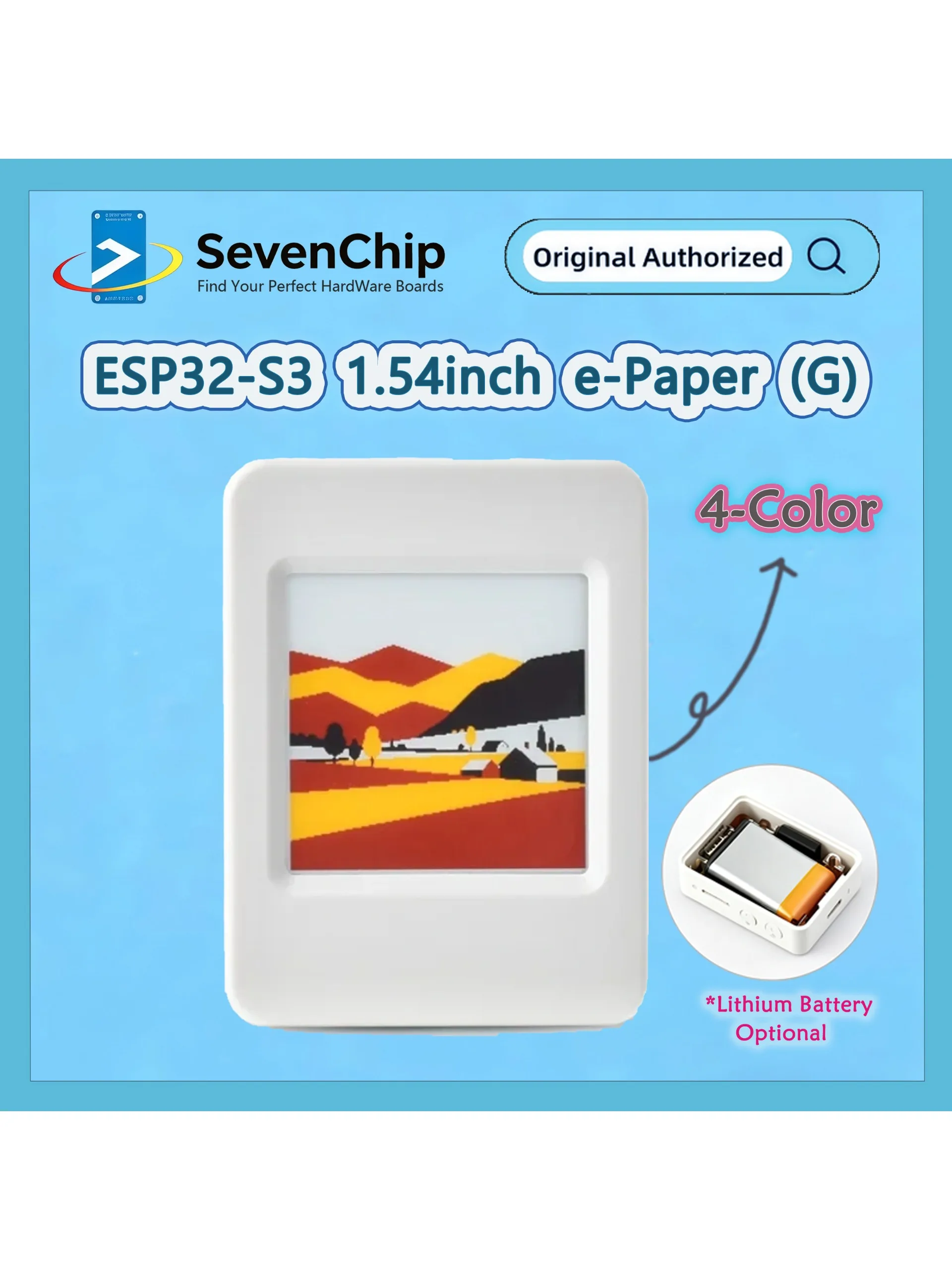 Waveshare 1.54-calowy ESP32-S3 E-Paper (G) 4-kolorowa płytka rozwojowa AIoT, opcjonalna bateria, czerwony/żółty/czarny/biały, rozdzielczość 200 x 200 — zdjęcie produktu 7