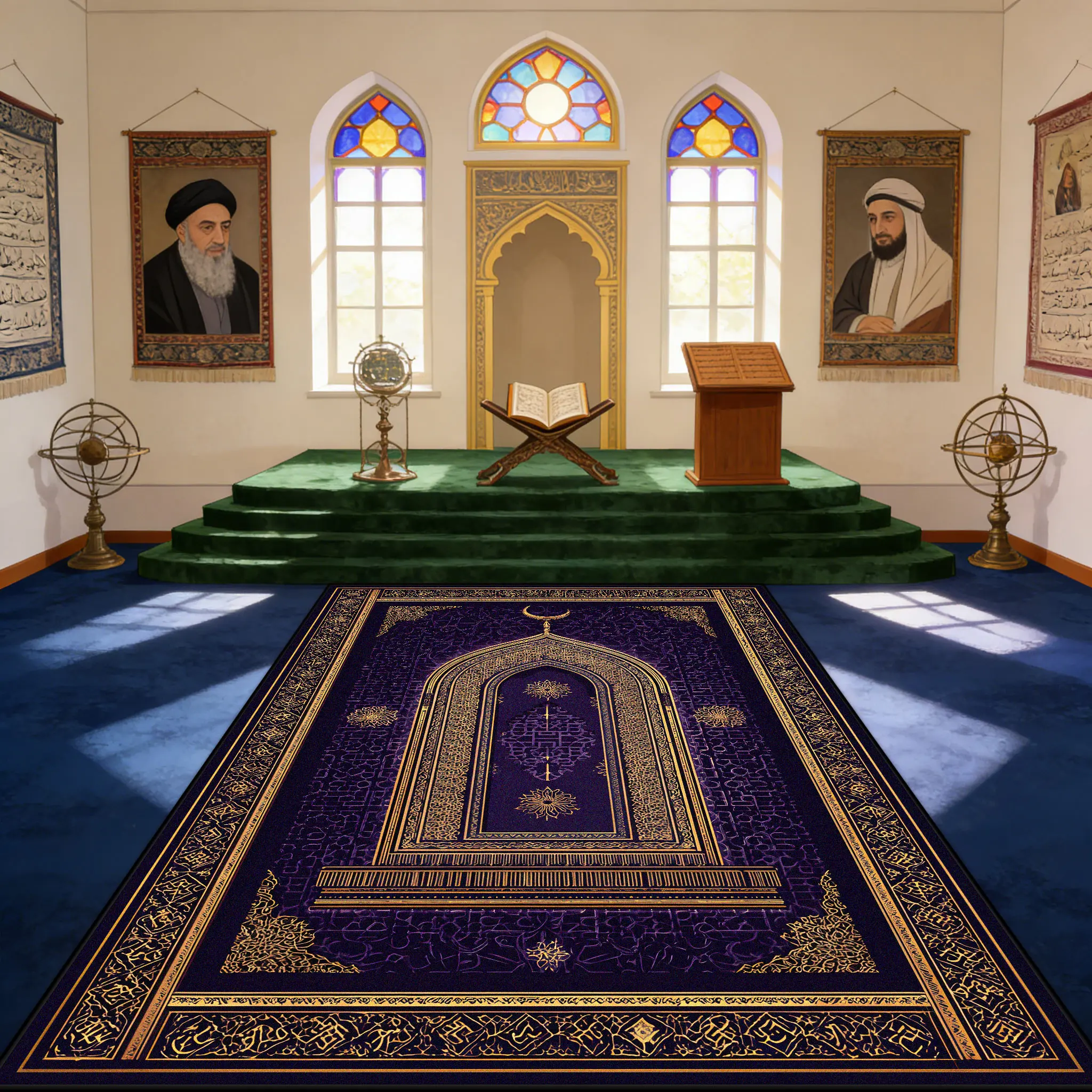 Non-slip Washable Area Floor Mats Islamic Religious Style Musalla Prayer Mat Decoration Temple Prayer Mat Fluffy Soft Ramadan