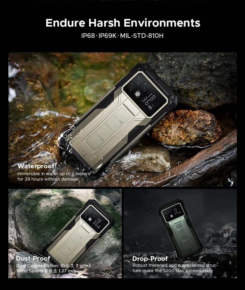 DOOGEE S200 Max Rugged Phone 6.72” 120Hz 1.32" Rear Display Telephon Portable 36GB+512GB 22000mAh 66W Smartphone Android 15 NFC