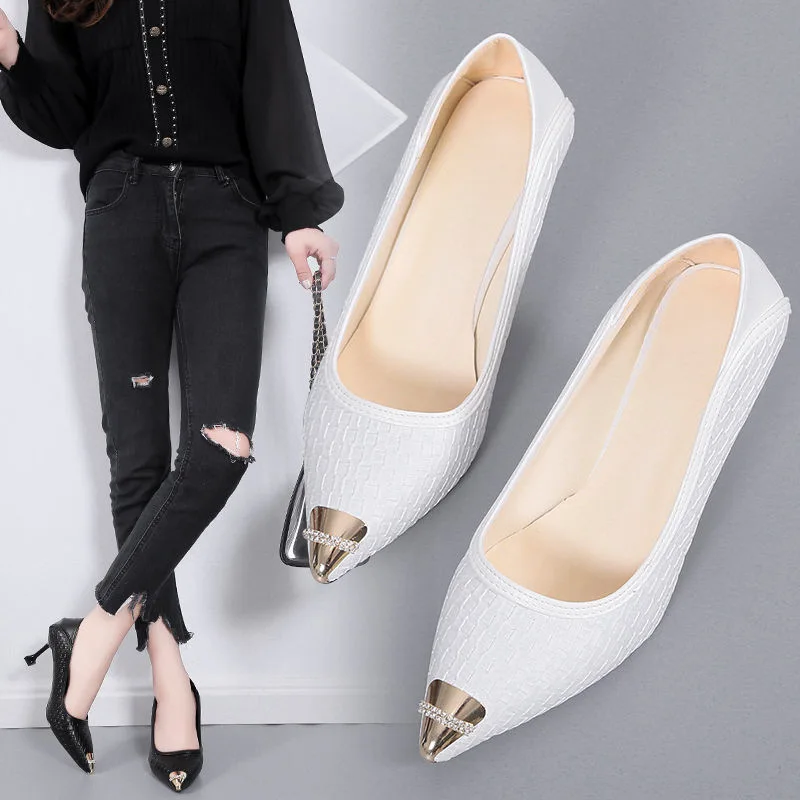 Women Shoes Checked Leather High Heels Fashion Metal Pointed Pumps Sexy Party Shoes Woman Professional Work Stilettos Heels