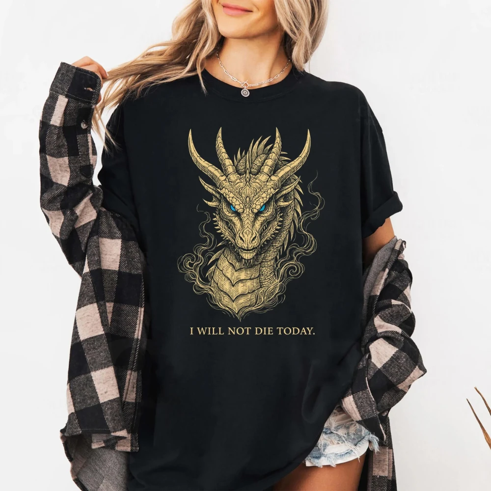 Fourth Wing Shirt I Will Not Die Today Tee Vintage Dragon Throne of Glass Fantasy Reader Gift Bookish Merch Men Women All-Season